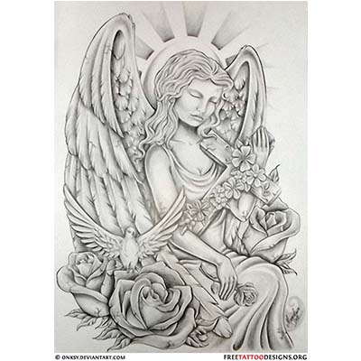 Christian Angel Woman With Cross On Shoulder designs Fake Temporary Water Transfer Tattoo Stickers NO.10278